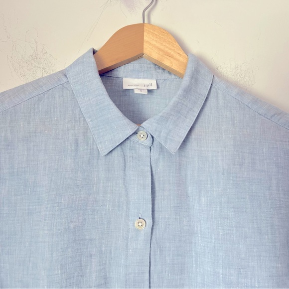 J.Jill Loves Linen Classic Blue Button Up Shirt Contemporary Preppy Coastal - Picture 2 of 11